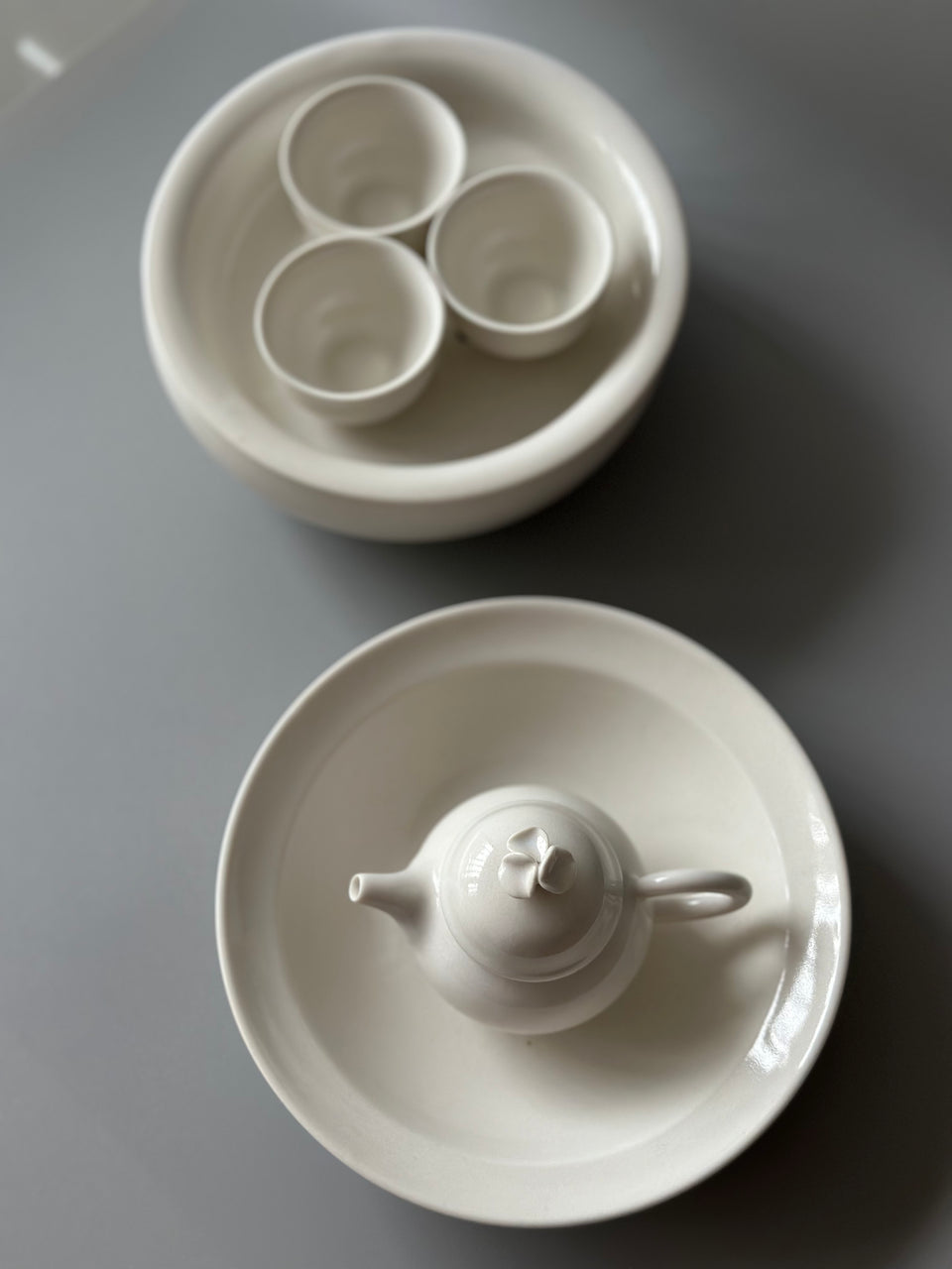 Pure White Gong Fu Tea Set, Pot Support, Tea Tray, Hucheng