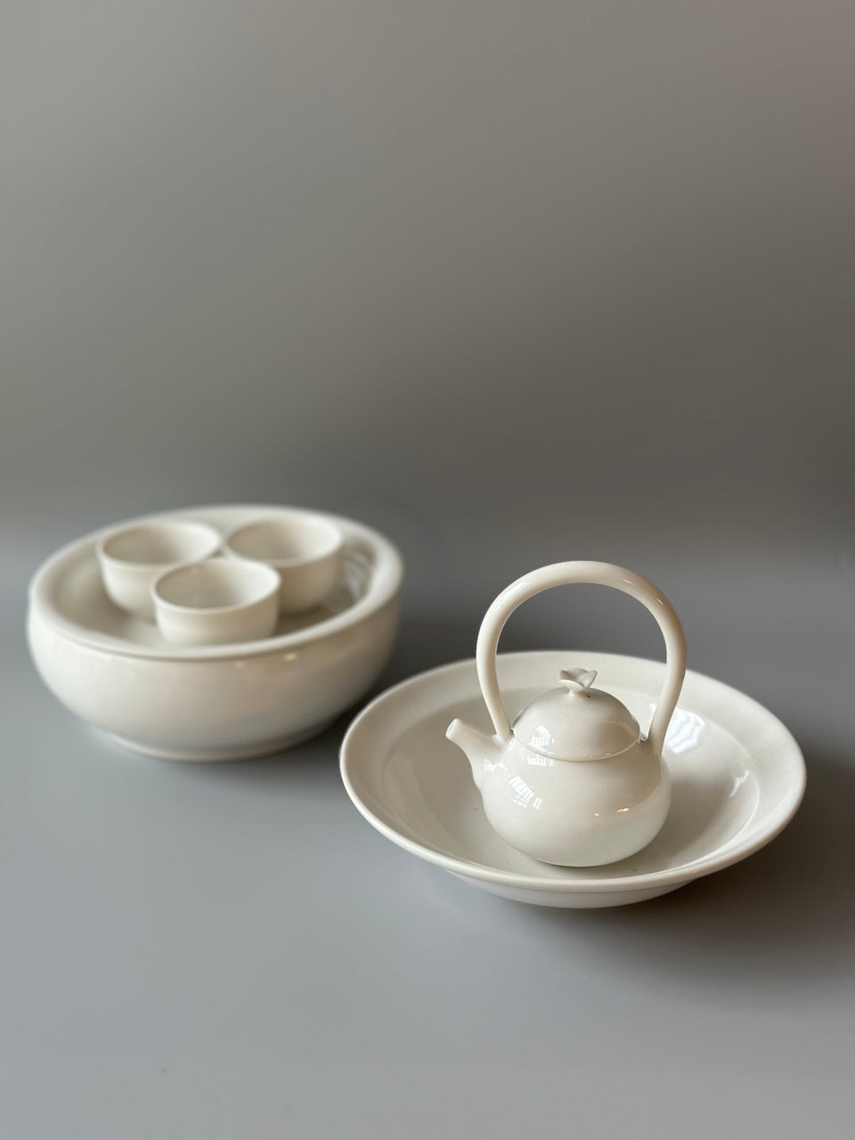 Pure White Gong Fu Tea Set, Pot Support, Tea Tray, Hucheng
