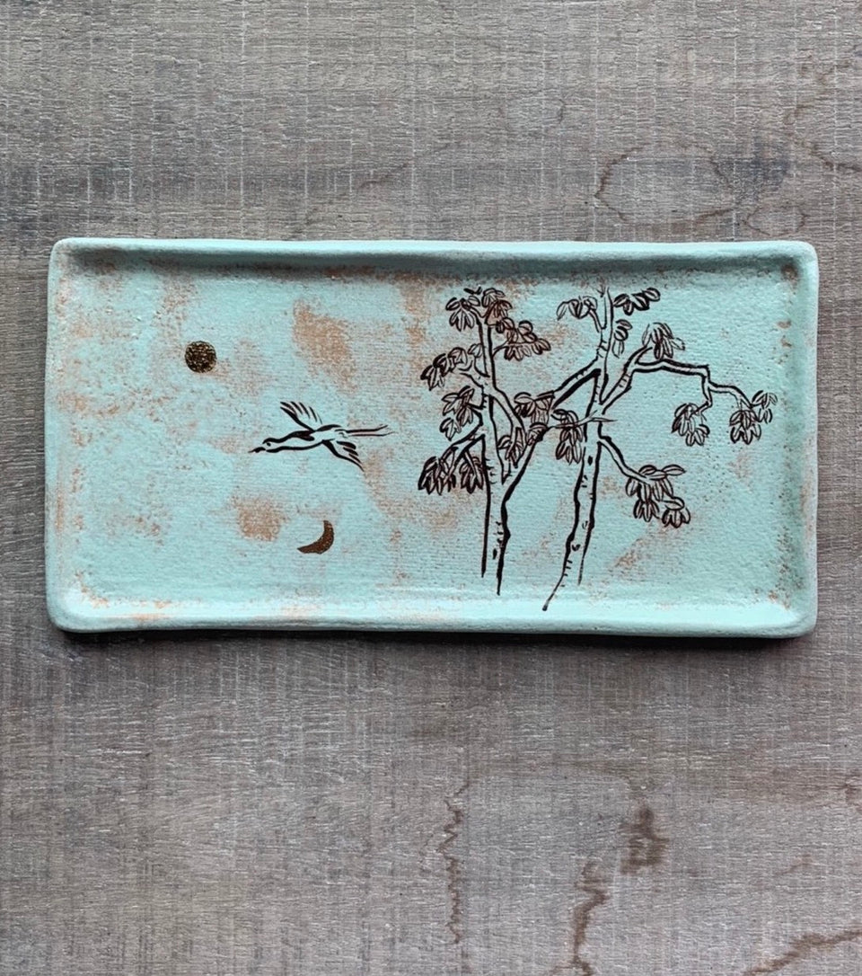 " Green Shade" Ceramic Painting Tea Tray