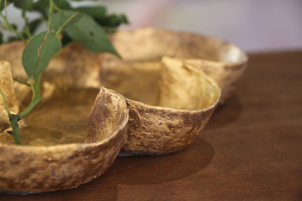 Golden Petal Flower Decor Plate/ Tea Tray
